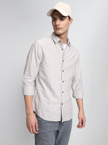 Men's Khaki Spread Collar Casual Shirt