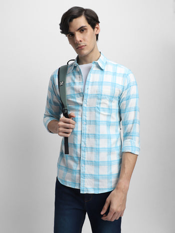 Men's Slim Fit Windowpane Checked Pure Cotton Casual Shirt