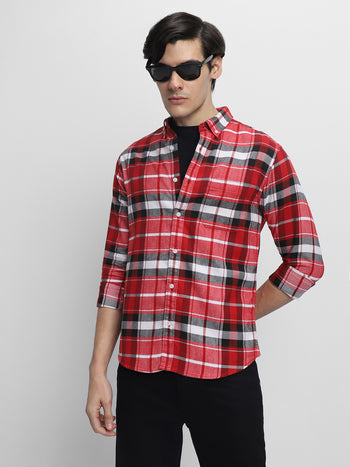 Men's Slim Fit Tartan Checked Pure Cotton Casual Shirt