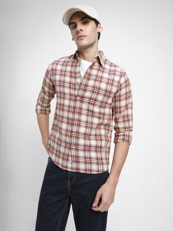 Men's Regular Collar Regular Fit Checks Red Casual Shirts