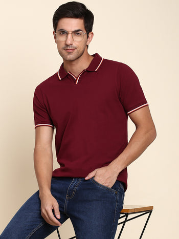 Men's Soft And Stretchy Fabric Burgundy Casual Polo Tshirt