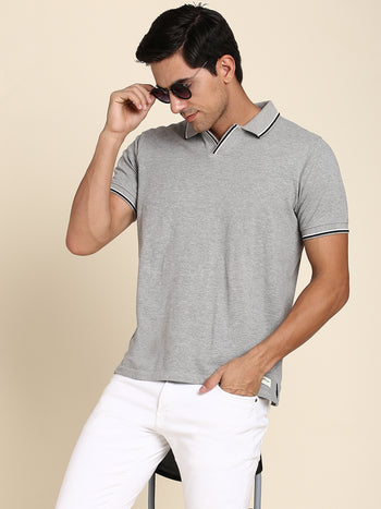 Men's Soft And Stretchy Fabric Grey Casual Polo Tshirt