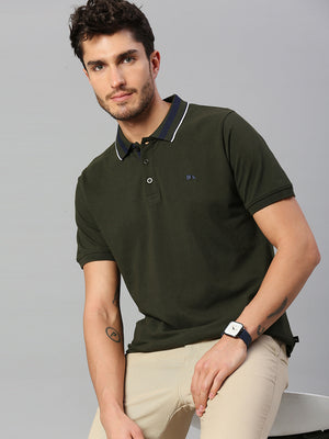 Dennis Lingo Men's Pure Cotton Solid Half Sleeves Polo T-Shirt (Green)