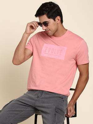Dennis Lingo Men's Comfortable And Stylish Pink Casual Crew Neck Tshirt