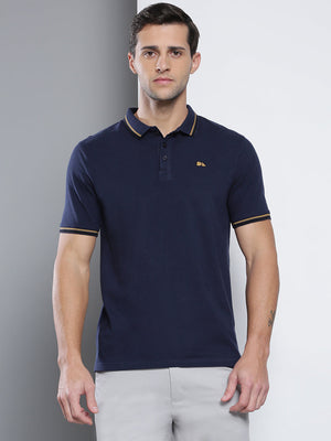 Dennis Lingo Men's Casual Slim Fit T-Shirt Half Sleeves Polo Neck Solid Pure Cotton T-Shirt