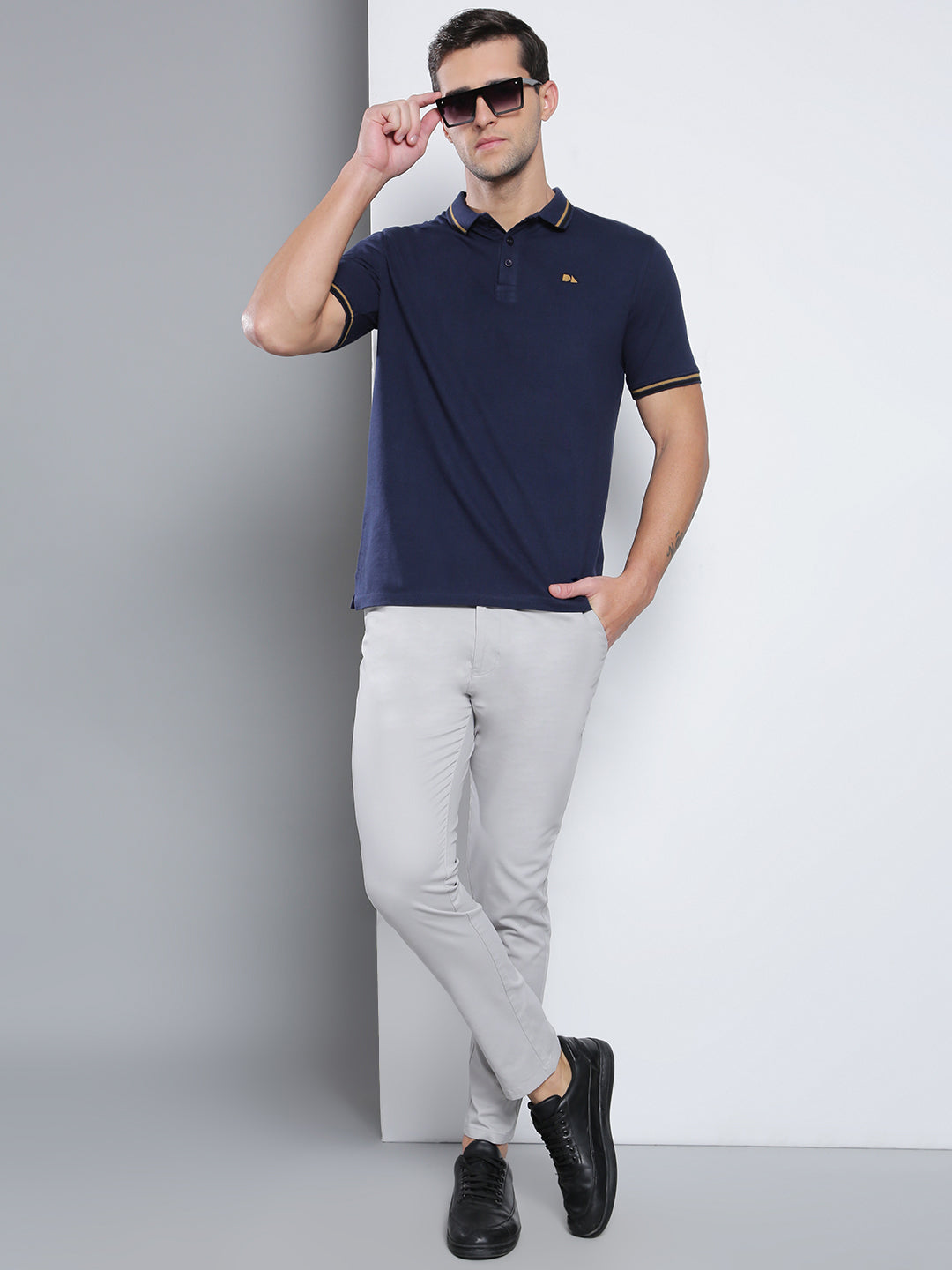 Dennis Lingo Men's Casual Slim Fit T-Shirt Half Sleeves Polo Neck Soli ...