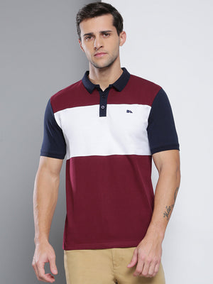 Dennis Lingo Men's Casual Slim Fit T-Shirt Half Sleeves Polo Neck Color Block Pure Cotton T-Shirt
