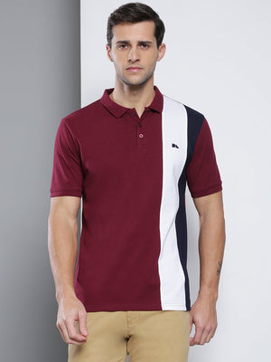 Dennis Lingo Men's Casual Slim Fit Polo Neck T-Shirt Half Sleeves Color Block Pattern Stylish Pure Cotton Polos