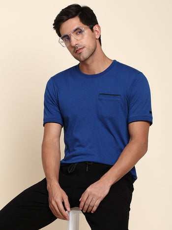 Men's Soft And Stretchy Fabric Blue Casual Crew Neck Tshirt