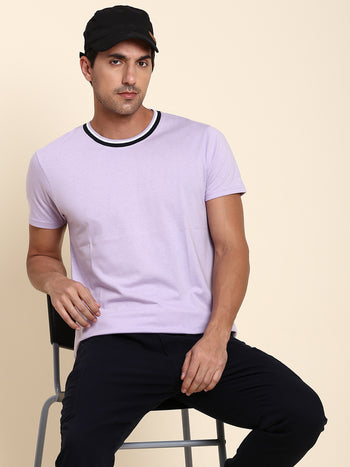 Men's Soft And Stretchy Fabric Lavender Casual Crew Neck Tshirt