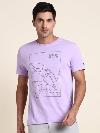 Men's Soft And Stretchy Fabric Lavender Casual Crew Neck Tshirt