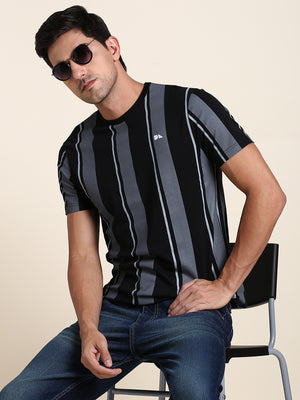 Dennis Lingo Men's Soft And Stretchy Fabric Black Casual Crew Neck Tshirt