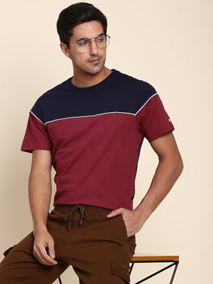 Dennis Lingo Men's Soft And Stretchy Fabric Maroon Casual Crew Neck Tshirt