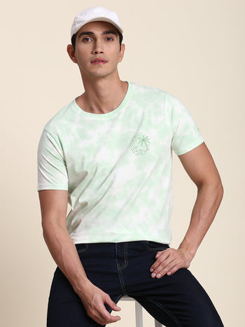 Men's Soft And Stretchy Fabric Sea Green Casual Crew Neck Tshirt