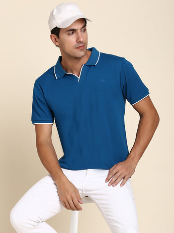 Men's Soft And Stretchy Fabric Blue Casual Polo Tshirt