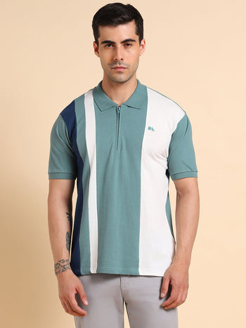 Dennis Lingo Colourblocked Polo Collar Regular Fit T-shirt