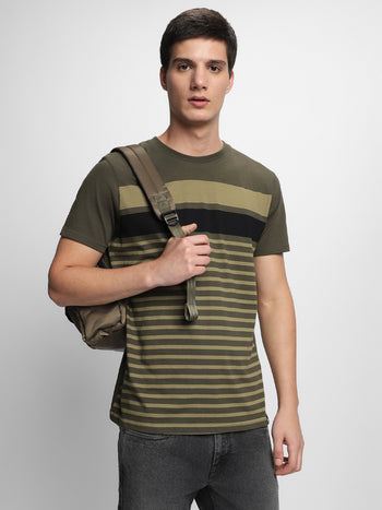 Dennis Lingo Round Neck Striped Slim Fit Cotton T-shirt