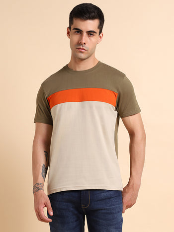 Dennis Lingo Colourblocked Pure Cotton Slim Fit T-shirt