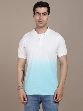 Men's Spread Collar Regular Fit Ombre Blue T-shirt