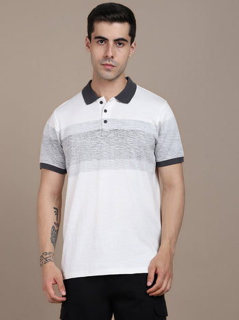 Dennis Lingo Striped Polo Collar Pure Cotton T-shirt