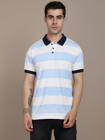 Dennis Lingo Striped Polo Collar Pure Cotton T-shirt