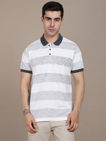 Dennis Lingo Striped Polo Collar Pure Cotton T-shirt