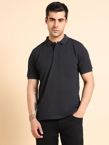 Men's Solid Grey Polo Collar T-shirt