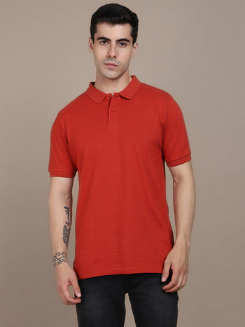 Men's Solid Red Polo Collar T-shirt