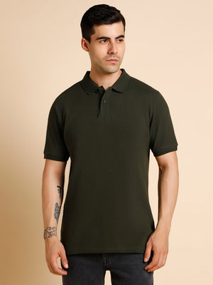 Dennis Lingo Men's Slim Fit  Solid Olive Polo T-Shirt