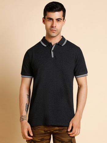 Men's Slim Fit  Solid Black Polo T-Shirt