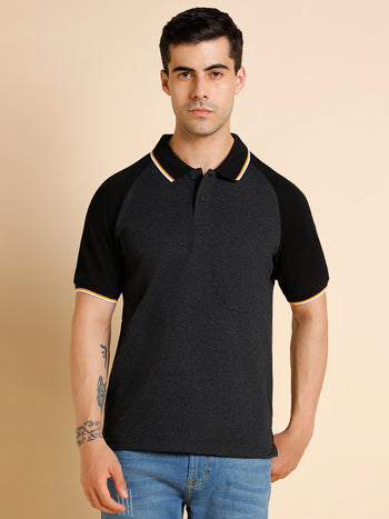 Men's Slim Fit  Solid Black Polo T-Shirt