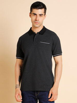 Dennis Lingo Men's Slim Fit Solid Black Polo T-Shirt