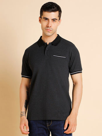 Men's Slim Fit Solid Black Polo T-Shirt