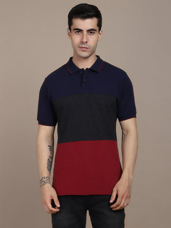 Dennis Lingo Colourblocked Polo Collar Pure Cotton T-shirt