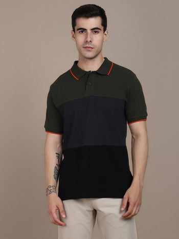 Dennis Lingo Colourblocked Polo Collar Pure Cotton T-shirt