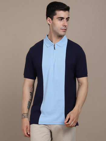 Dennis Lingo Colourblocked Polo Collar Pure Cotton T-shirt