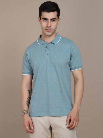 Dennis Lingo Geometric Printed Polo Collar Cotton T-shirt