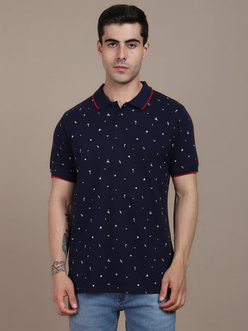 Dennis Lingo Conversational Printed Polo Collar Cotton T-shirt