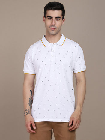 Dennis Lingo Micro Ditsy Printed Polo Collar Cotton T-shirt