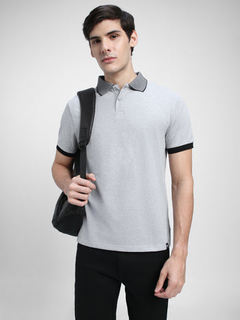 Men's Spread Collar Regular Fit Solid Grey T-shirt