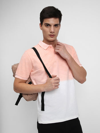 Men's Spread Collar Slim Fit Ombre Pink Polo T-Shirt