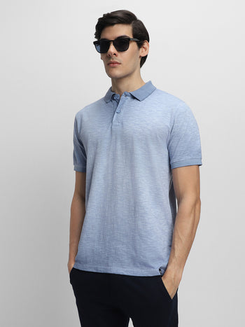 Men's Spread Collar Regular Fit Solid Light Blue T-shirt