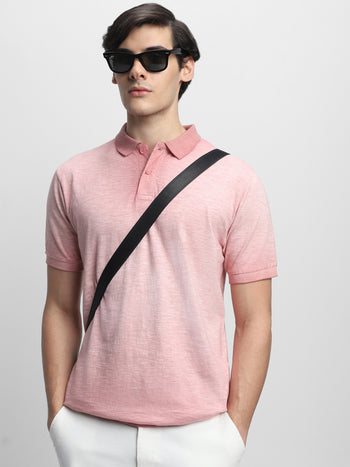 Men's Spread Collar Slim Fit Overdyed Pink T-shirt