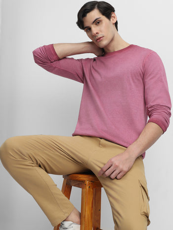 Men's Maroon Crew Neck Full Sleeves Tshirt