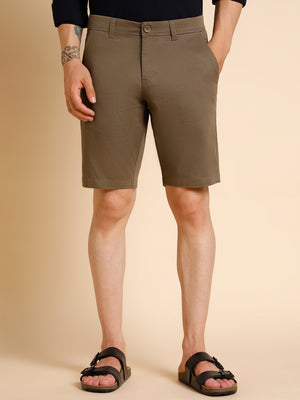 Dennis Lingo Men's Khaki Solid Cotton Shorts