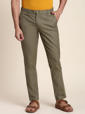 Men's Light Olive Linen Trouser Comfortable Bottomwear With Smart Casual Look