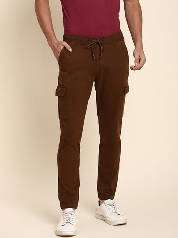 Men's Brown Cargo Jogger Comfortable Bottomwear With Smart Casual Look