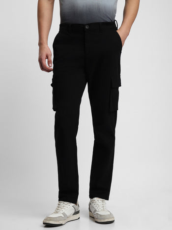 Men's Black with Button and fly Closure Cargo Trousers