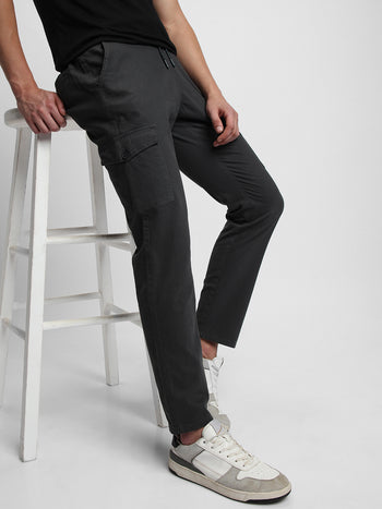 Men's Grey Slim Fit Cargos Trousers