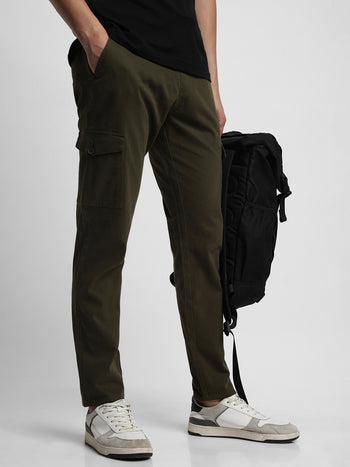 Men's Olive Green Slim Fit Cargos Trousers